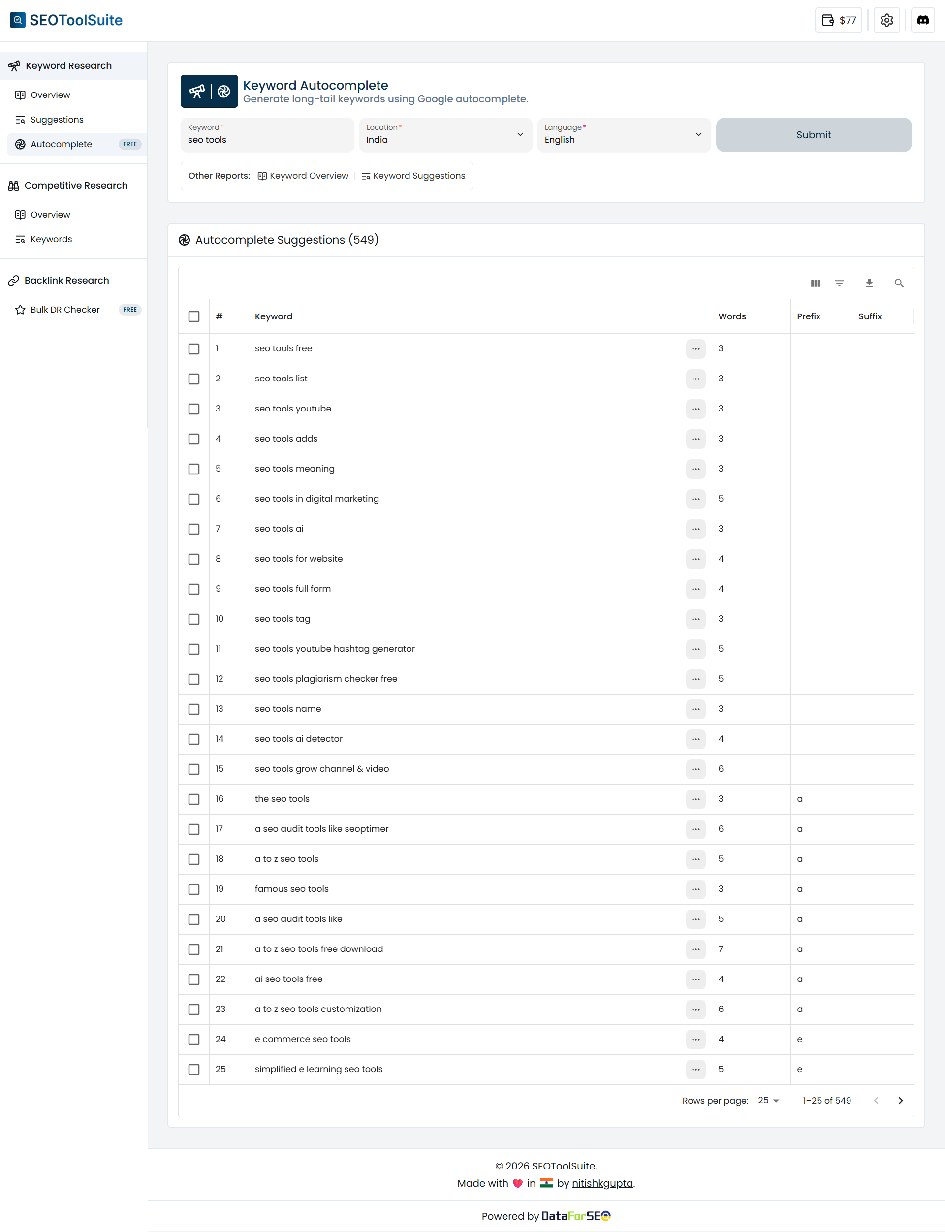 Keyword Autocomplete Tool